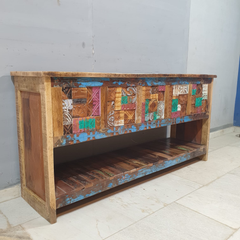 Liberty Reclaimed Wood Carved Mosaic Entryway Console Table 58