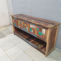 Liberty Reclaimed Wood Carved Mosaic Entryway Console Table 58