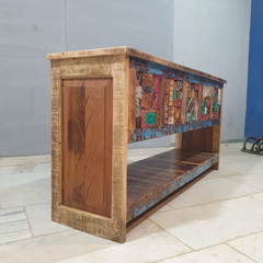 Liberty Reclaimed Wood Carved Mosaic Entryway Console Table 58