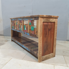 Liberty Reclaimed Wood Carved Mosaic Entryway Console Table 58