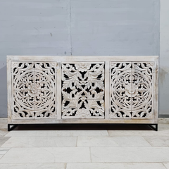 Indian Hand Carved Solid Wood Sideboard Buffet C56