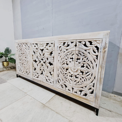 Indian Hand Carved Solid Wood Sideboard Buffet C56