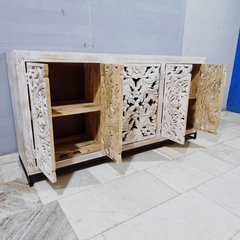 Indian Hand Carved Solid Wood Sideboard Buffet C56