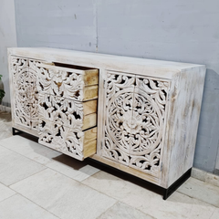 Indian Hand Carved Solid Wood Sideboard Buffet C56