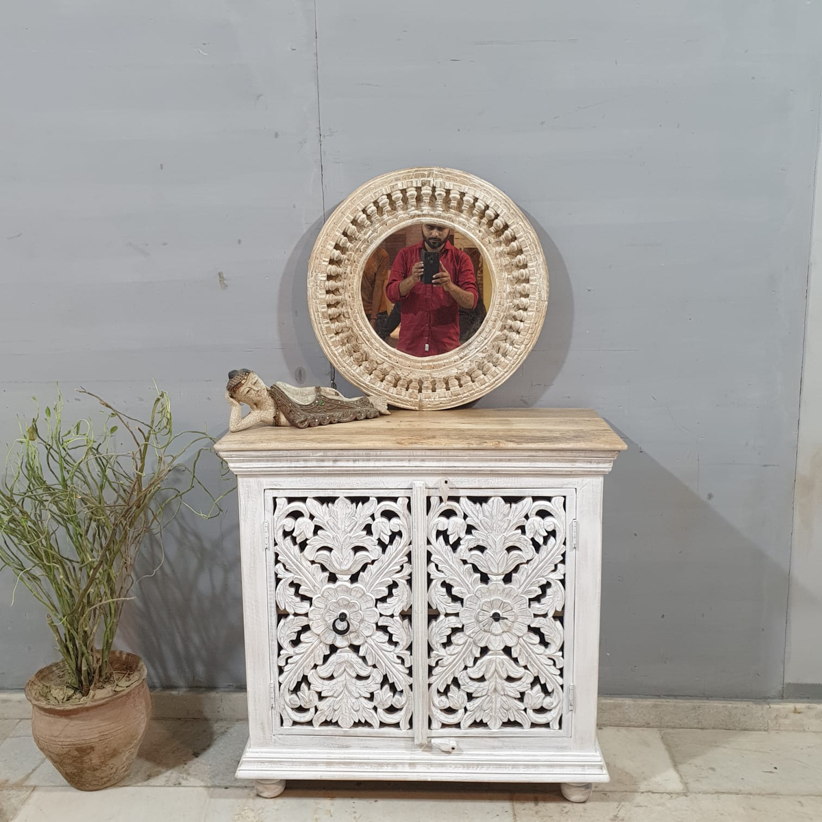 Indian Hand Carved Mango Wood Cabinet D115