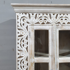 Kalah Hand Carved Glass Door Solid Wooden Cupboard Wardrobe D122