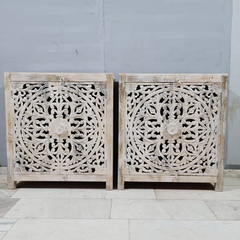 Indian Mandala Hand Carved Mango Wood Vanity Cabinet D116