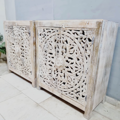 Indian Mandala Hand Carved Mango Wood Vanity Cabinet D116