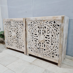 Indian Mandala Hand Carved Mango Wood Vanity Cabinet D116