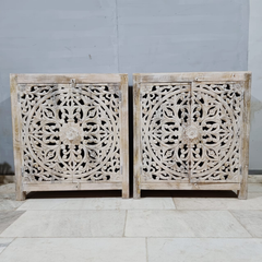 Indian Mandala Hand Carved Mango Wood Vanity Cabinet D116