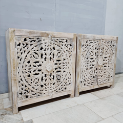 Indian Mandala Hand Carved Mango Wood Vanity Cabinet D116