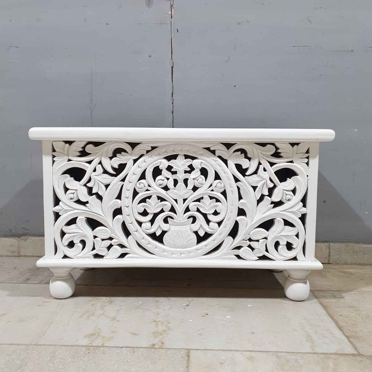 Indian Hand Carved Solid Wood Chest Blanket Box C30