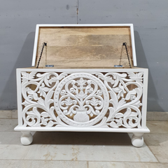 Indian Hand Carved Solid Wood Chest Blanket Box C30