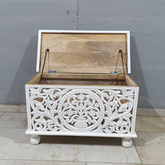 Indian Hand Carved Solid Wood Chest Blanket Box C30