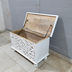 Indian Hand Carved Solid Wood Chest Blanket Box C30