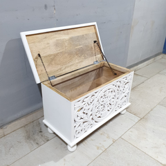 Indian Hand Carved Solid Wood Chest Blanket Box C30