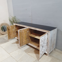 Indian Hand Carved Solid Wood Sideboard Buffet C57