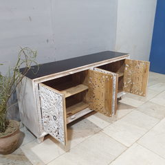 Indian Hand Carved Solid Wood Sideboard Buffet C57