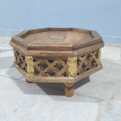 Indian Hand Carved Solid Wood Round Bajot Coffee Table C103