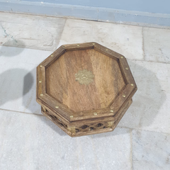 Indian Hand Carved Solid Wood Round Bajot Coffee Table C103