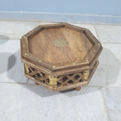 Indian Hand Carved Solid Wood Round Bajot Coffee Table C103