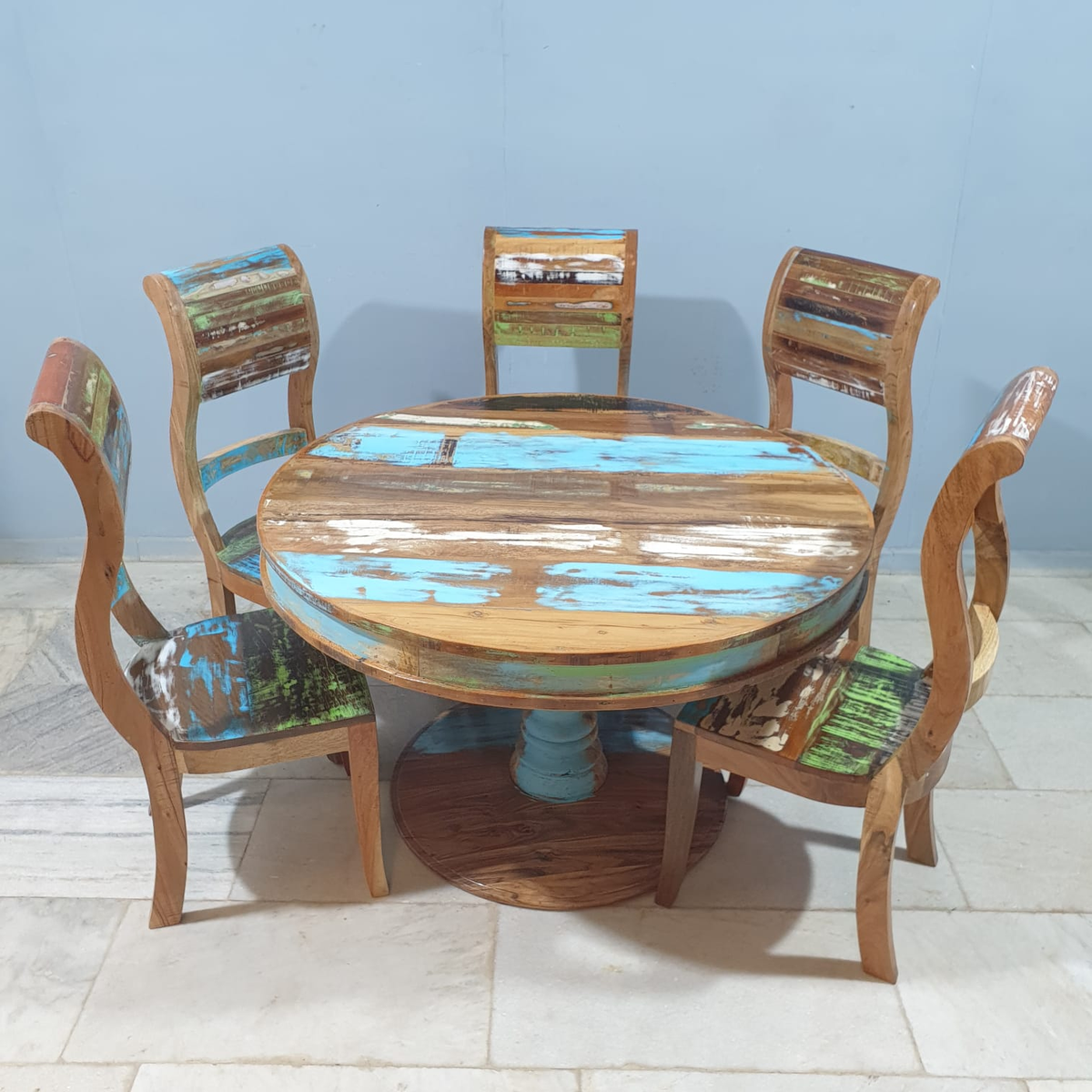 Nirvana Reclaimed Boat Wood Dining Table Set 21