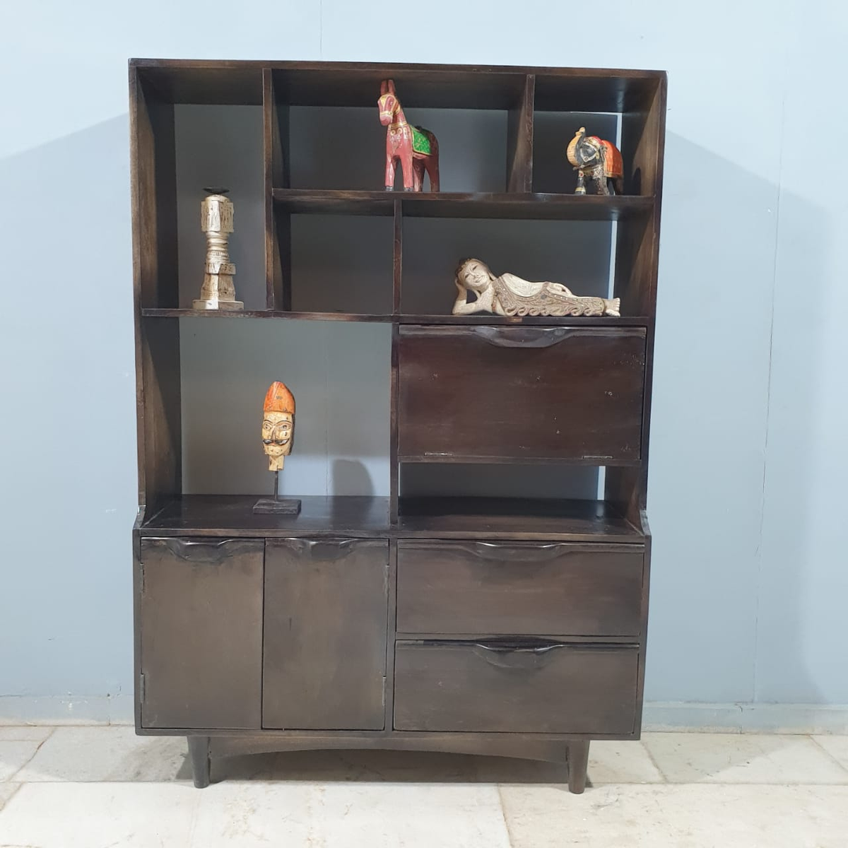 Hand Carved Solid Wood Bookshelf Display Shelf B51