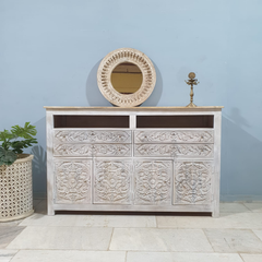 Hand Carved Solid Wooden 4 Drawers and 4 Doors Sideboard Buffet C59