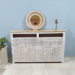 Hand Carved Solid Wooden 4 Drawers and 4 Doors Sideboard Buffet C59