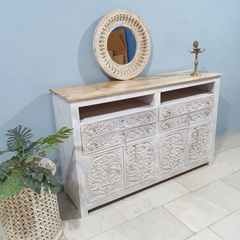Hand Carved Solid Wooden 4 Drawers and 4 Doors Sideboard Buffet C59