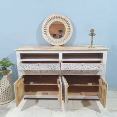 Hand Carved Solid Wooden 4 Drawers and 4 Doors Sideboard Buffet C59