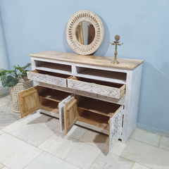 Hand Carved Solid Wooden 4 Drawers and 4 Doors Sideboard Buffet C59