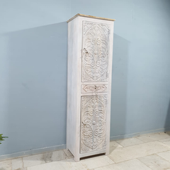 Indian Hand Carved Mango Wood 2 Doors and 1 Drawer Cabinet D116