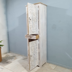 Indian Hand Carved Mango Wood 2 Doors and 1 Drawer Cabinet D116