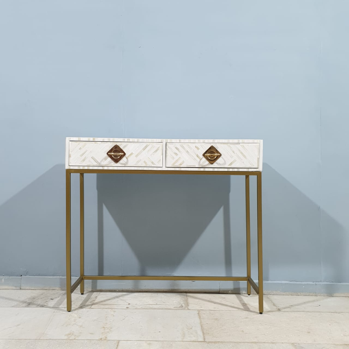 Bone Inlay With Golden Metal Base Console Table 61