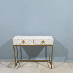 Bone Inlay With Golden Metal Base Console Table 61