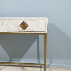 Bone Inlay With Golden Metal Base Console Table 61