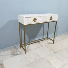 Bone Inlay With Golden Metal Base Console Table 61