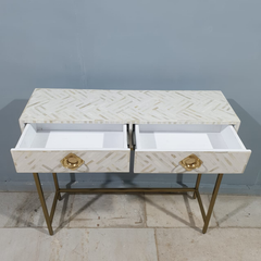 Bone Inlay With Golden Metal Base Console Table 61