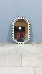 Bone Inlay Octagon Modish Mirror Frame White Flower Petal Pattern 31