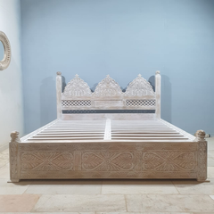 Mehrab Hand Carved Solid Wooden Storage Bed 181