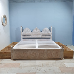 Mehrab Hand Carved Solid Wooden Storage Bed 181