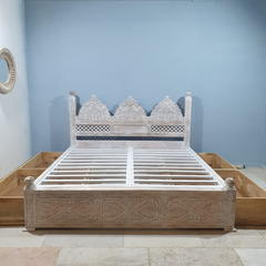 Mehrab Hand Carved Solid Wooden Storage Bed 181