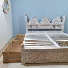 Mehrab Hand Carved Solid Wooden Storage Bed 181