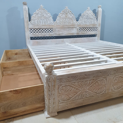 Mehrab Hand Carved Solid Wooden Storage Bed 181