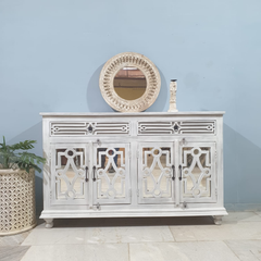 Hand Carved Solid Wood Mirrored Backing on Doors Sideboard Buffet C61