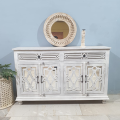 Hand Carved Solid Wood Mirrored Backing on Doors Sideboard Buffet C61