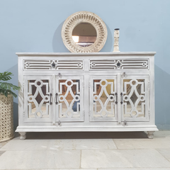 Hand Carved Solid Wood Mirrored Backing on Doors Sideboard Buffet C61
