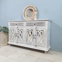 Hand Carved Solid Wood Mirrored Backing on Doors Sideboard Buffet C61