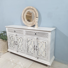 Hand Carved Solid Wood Mirrored Backing on Doors Sideboard Buffet C61